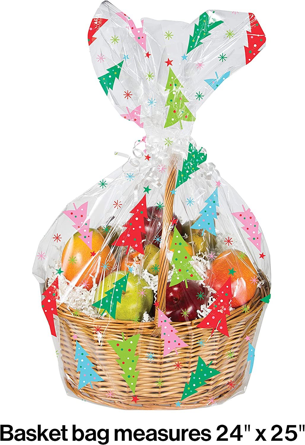 Colorful Christmas Trees Cello Treat/Basket Bag - 24" x 25"