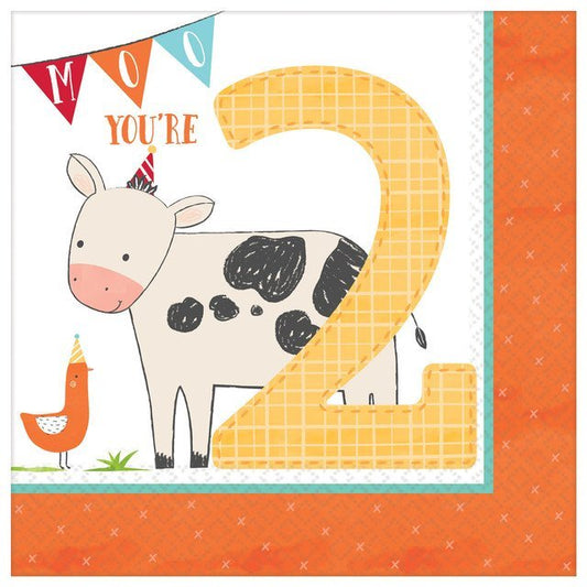 Barnyard Birthday 2nd Birthday Luncheon Napkins - 16ct