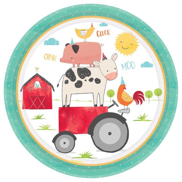 Barnyard Birthday 10" Round Paper Plates - 8ct