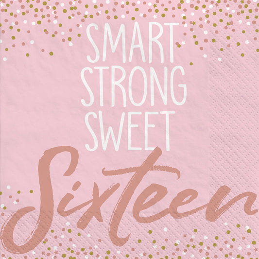 Sweet Sixteen Blush Beverage Napkins - 16ct