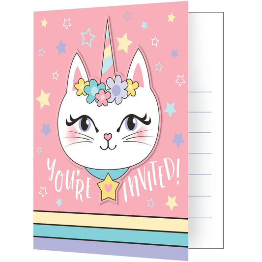 Sassy Caticorn Party Invitations w/ Attachment - 8ct