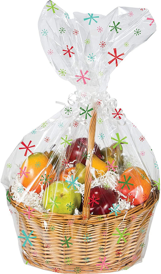 Snowflakes Cello Basket Bag -  24" x 25"