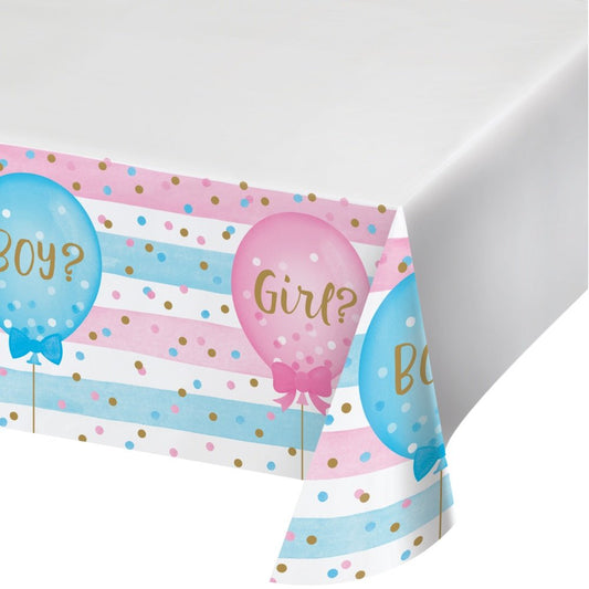 Gender Reveal Balloons Plastic Tablecover Border Print - 54" x 102"