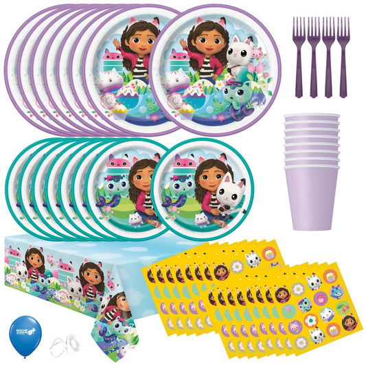 Gabby's Dollhouse Birthday Party Supplies Bundle w/ Gabby's Dollhouse Lunch Plates, Cake Plates, Napkins, Table Cover, Cups, & Forks for 8 Guests