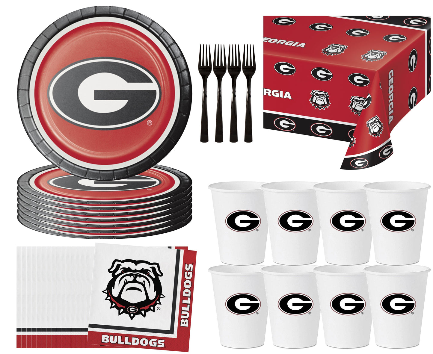 University of Georgia Party Supplies Pack with UGA Lunch Plates and UGA Napkins for 16 Guests