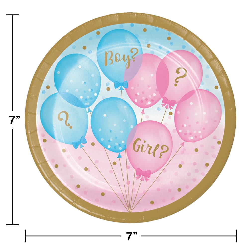 Gender Reveal Balloons 7" Paper Luncheon Plates - 8ct