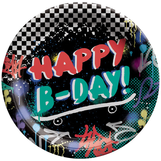 Skater Party 9" Round Paper Plates - 8ct