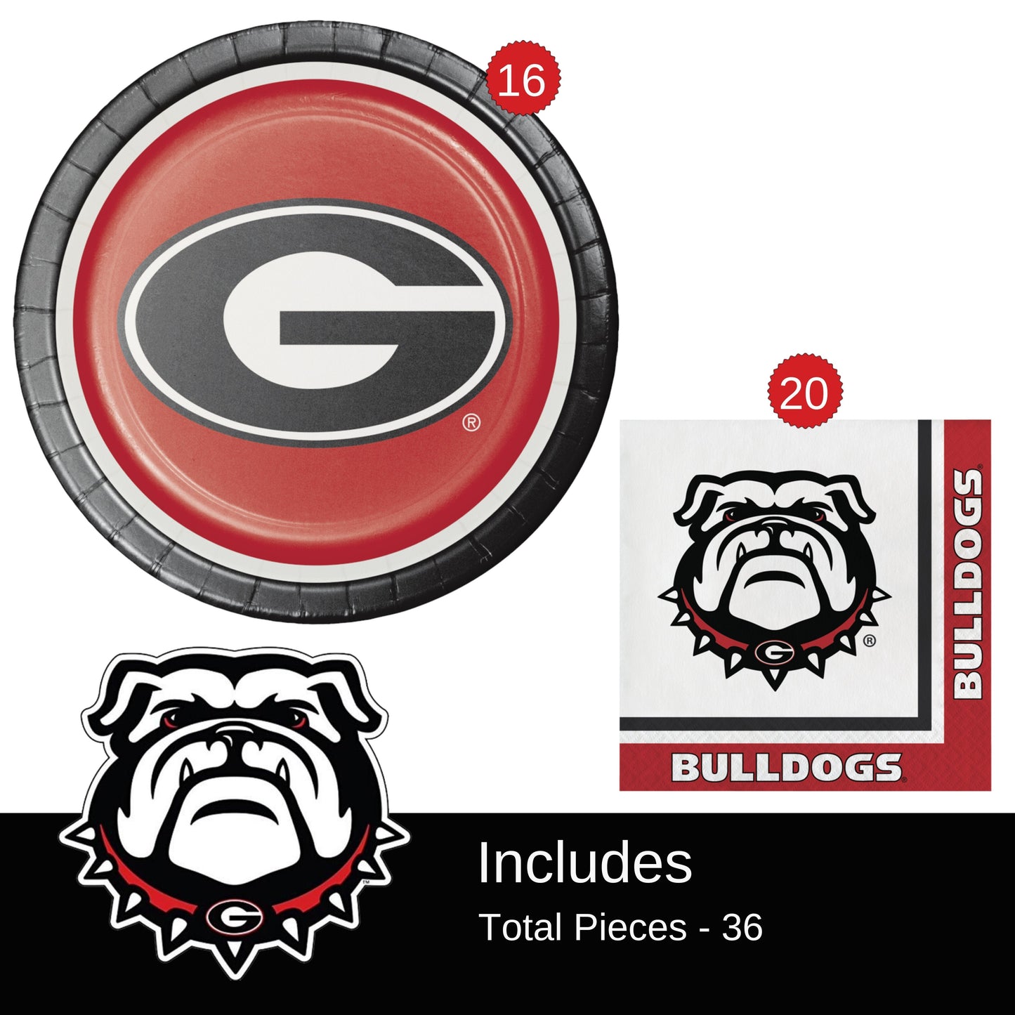 University of Georgia Party Supplies Bundle with UGA Plates and UGA Napkins - Serves 16