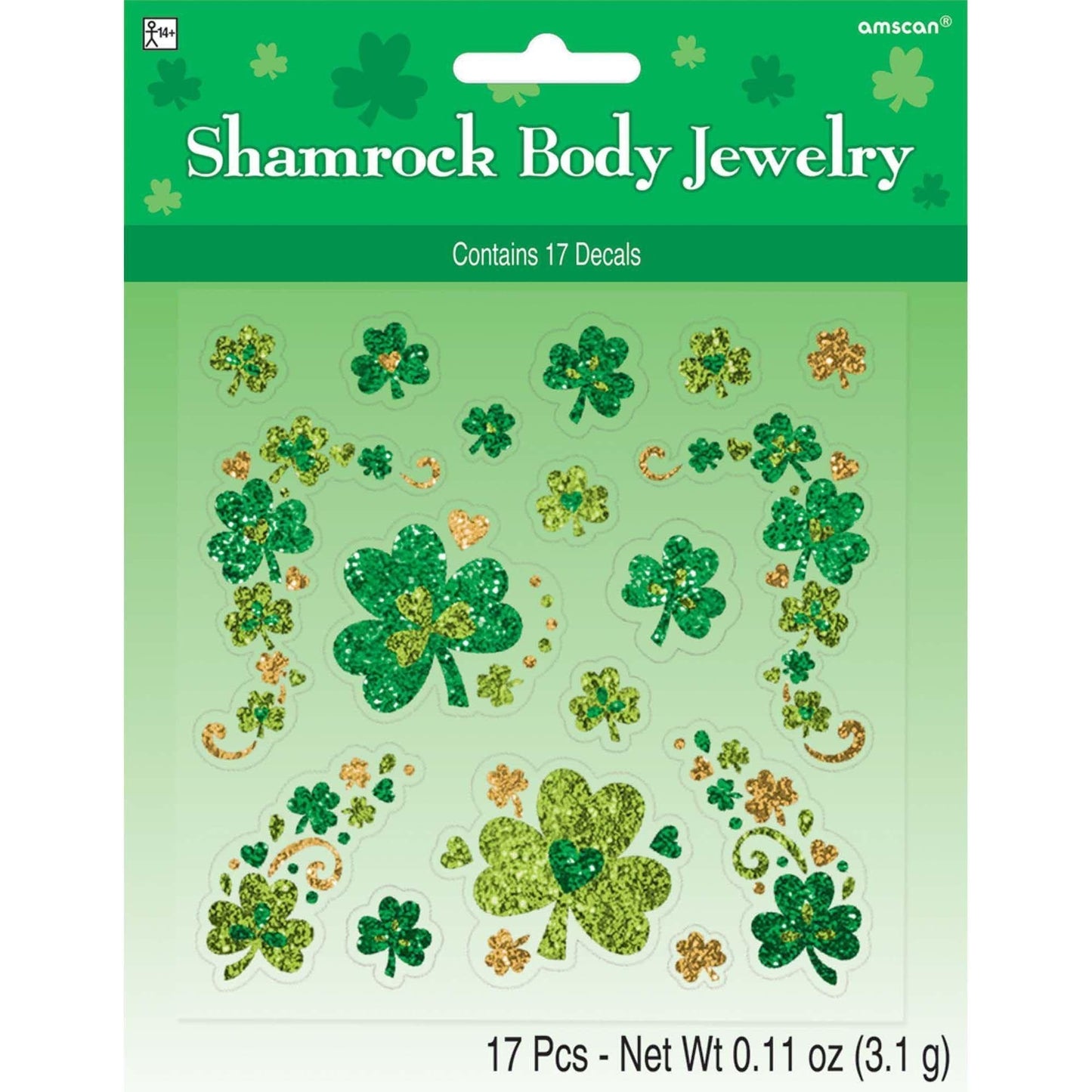 Shamrock Glitter Body Jewelry - 17 Pieces