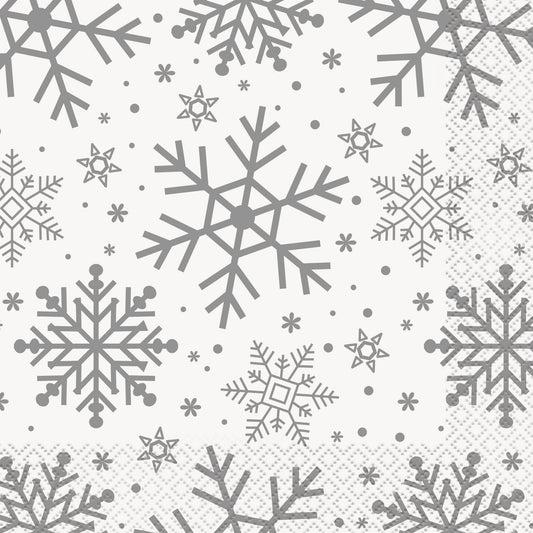 Silver & Gold Holiday Snowflakes Luncheon Napkins - 16ct