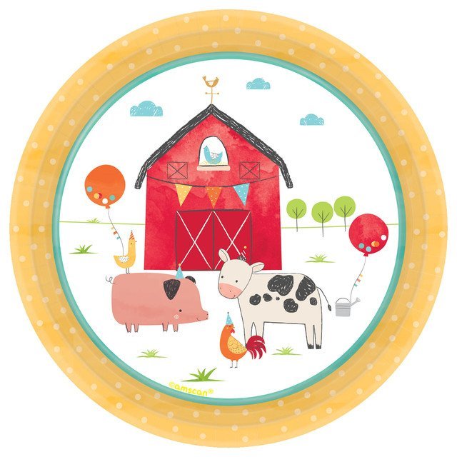 Barnyard Birthday 7" Round Paper Cake Plates - 8ct