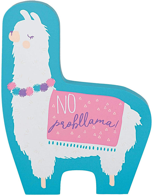 "Llama Fun" Teal and White Mini Standing Party Decoration, 6.5" x 5"