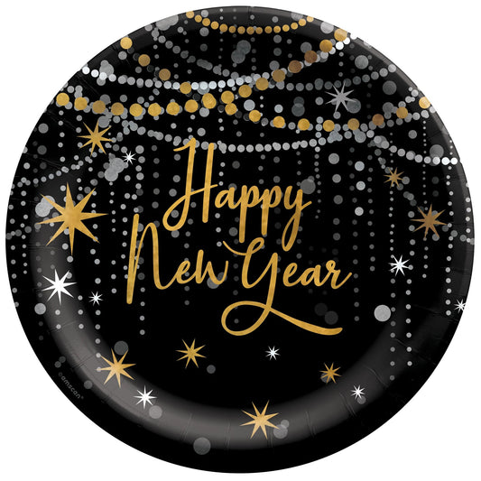 Midnight Hour Count Down to Midnight New Years Eve 10" Round Paper Plates - 20ct