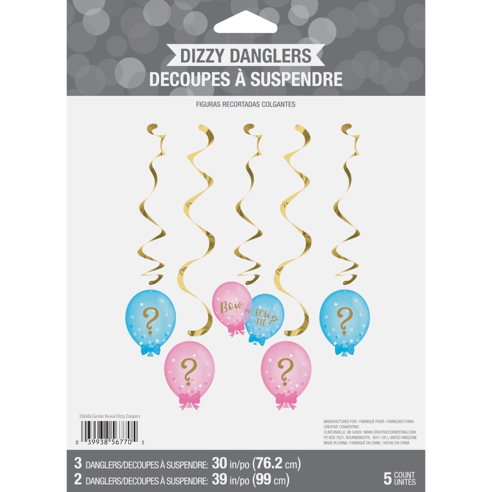 Gender Reveal Balloons Dizzy Danglers Assorted - 5ct