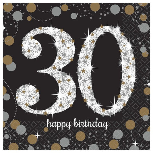 Sparkling Celebration 30th Birthday Beverage Napkins - 16ct