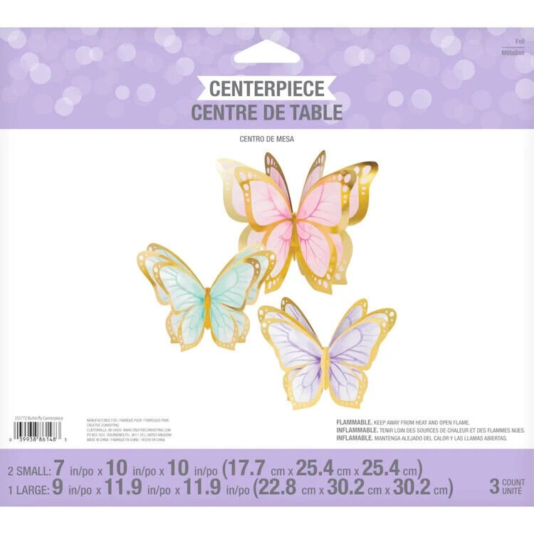 Shimmering Butterfly Table Centerpiece Decoration Kit - 3pcs