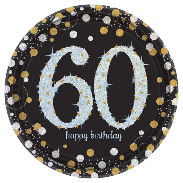 Sparkling Celebration 60th Birthday 7" Round Prismatic Paper Plates - 8ct