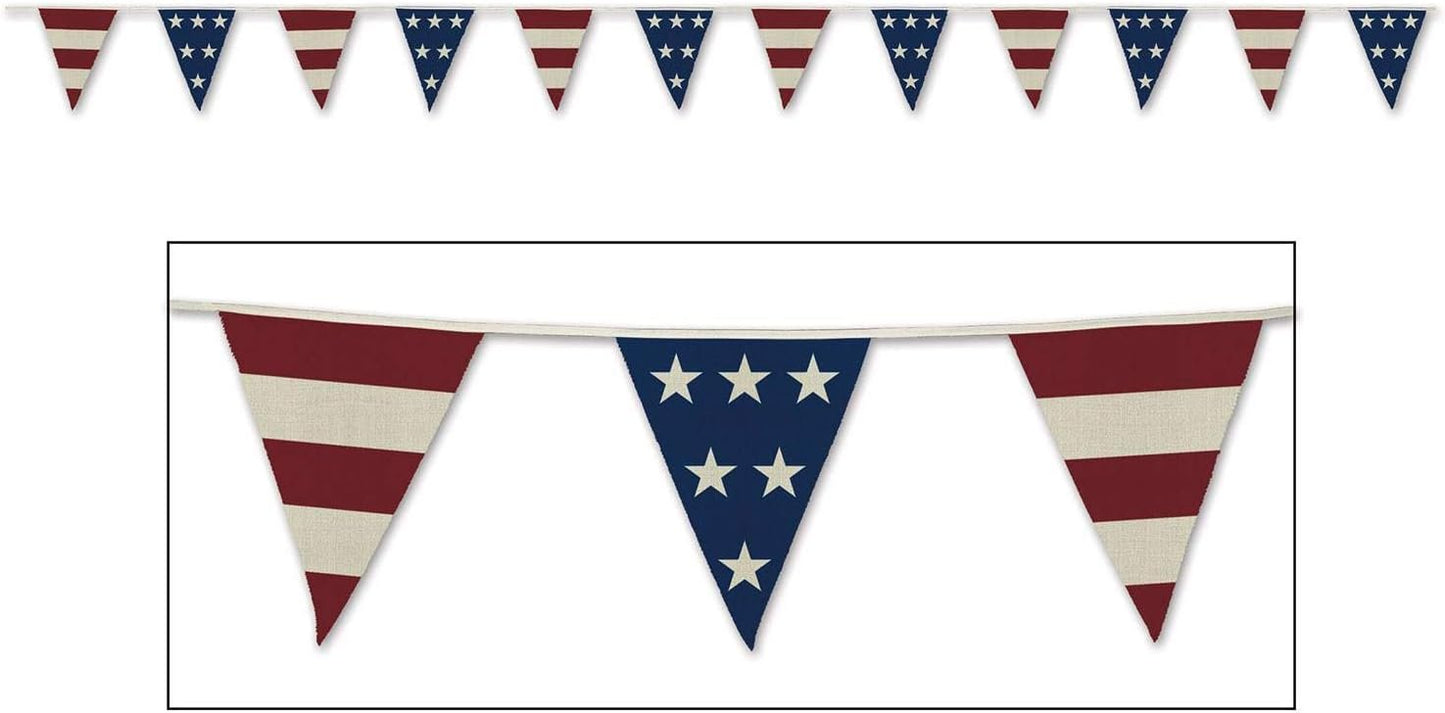 Americana Patriotic Fabric Pennant Banner, 9.5" x 12', Red/White/Blue