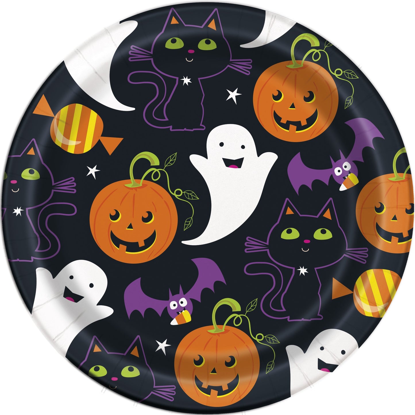 Halloween Cat & Pumpkin Round 7" Dessert Plates - 8ct