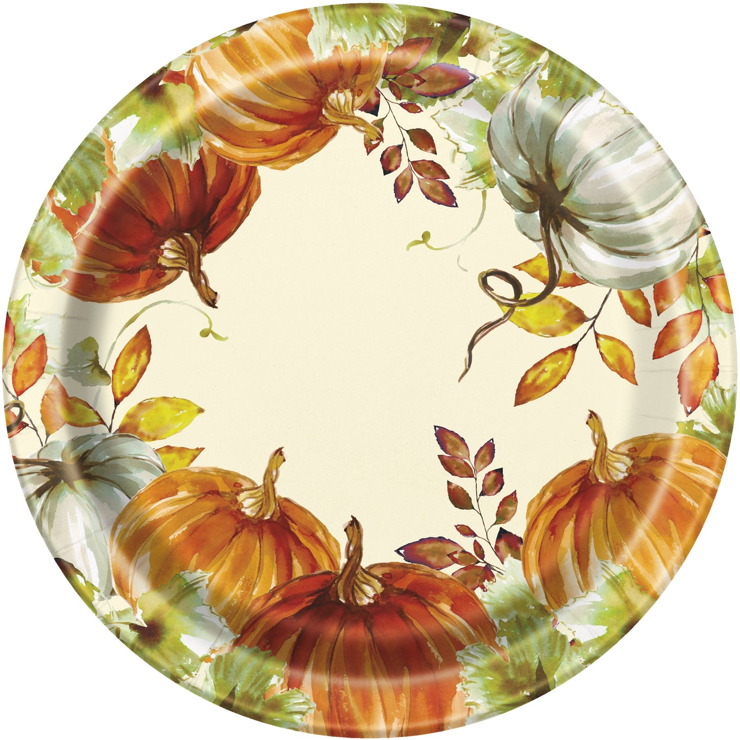 Watercolor Fall Pumpkins 9" Dinner Plates - 8ct