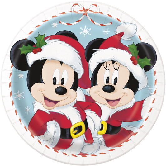 Disney Mickey & Minnie Mouse Christmas Round 9" Dinner Plates  - 8ct