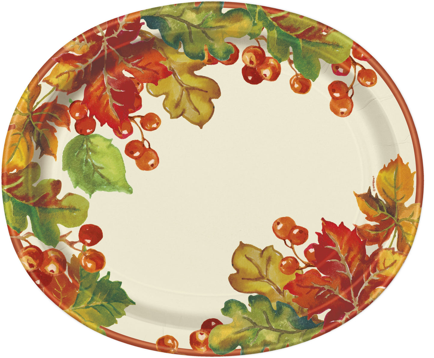 Berries & Leaves Fall Paper Oval Plates - 8ct