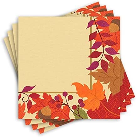 Festive Fall Design Dinner Paper Napkins - 8" x 8" - 16ct