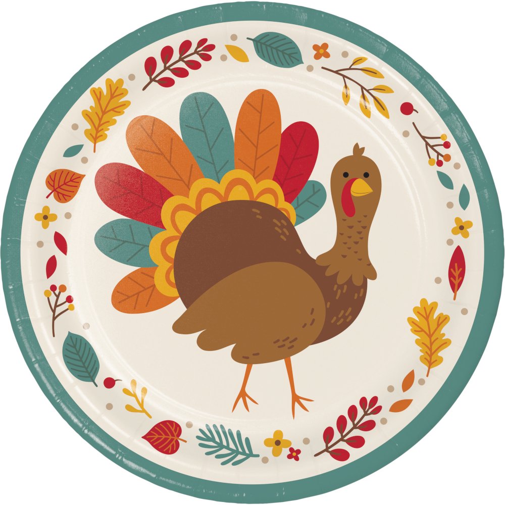 Tom Turkey Thanksgiving 9" Paper Plates - 8ct