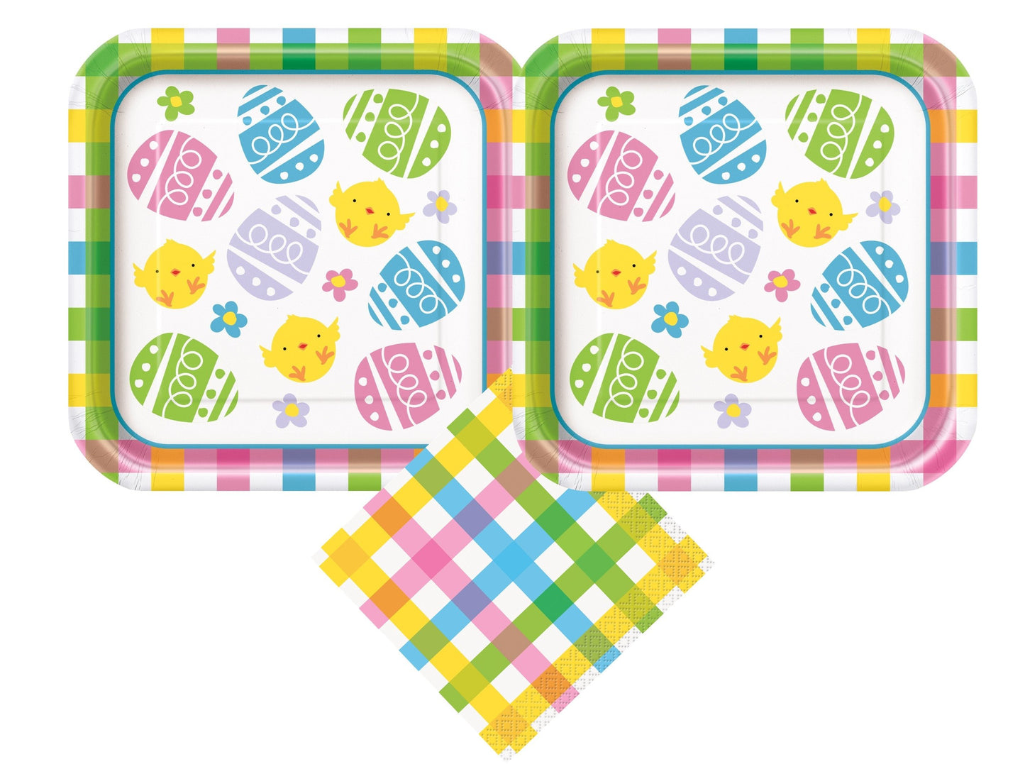 Colorful Plaid Easter Party Supplies | Easter Party Tableware| Easter Party Decorations | Spring Party Supplies | Easter Paper Dessert Plates | Easter Napkins - Serves 20