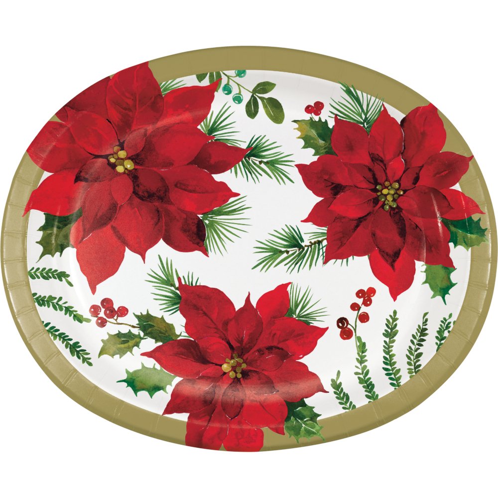 Posh Poinsettia Oval Platters - 8ct