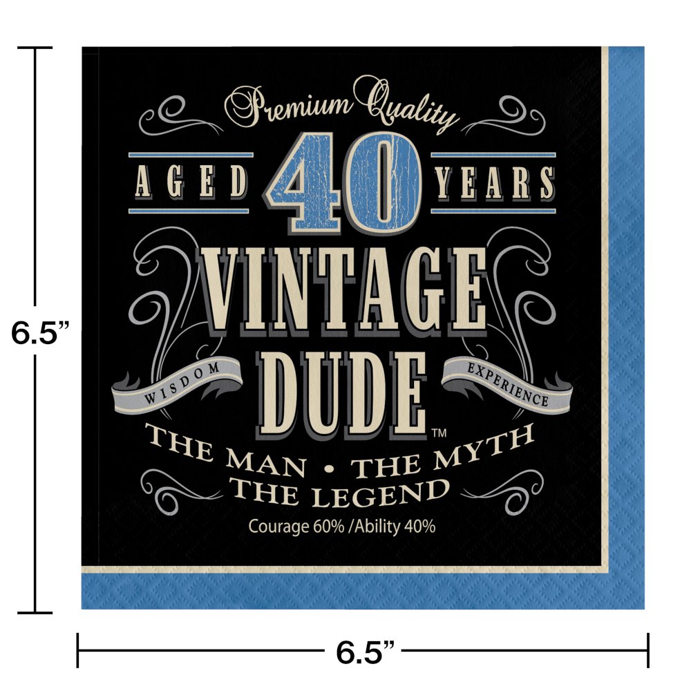 Vintage Dude 40th Birthday Luncheon Napkins -16ct