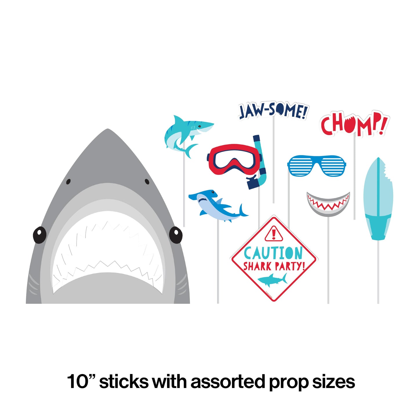 Shark Party Photo Booth Props - 10ct