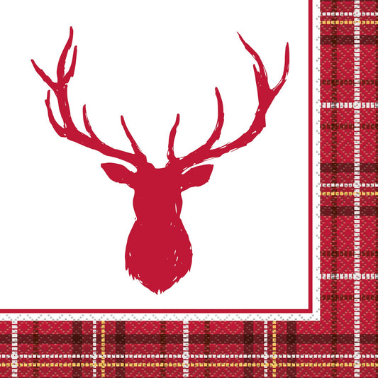 Plaid Deer Christmas Luncheon Napkins - 16ct