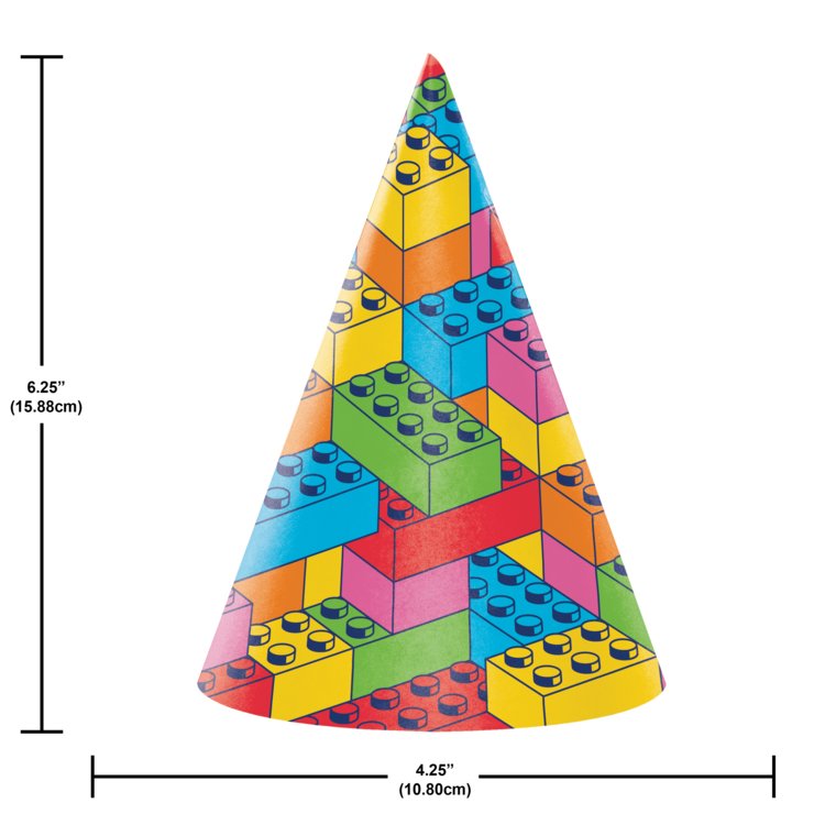 Block Bash Building Block Party Hat Child - 8ct