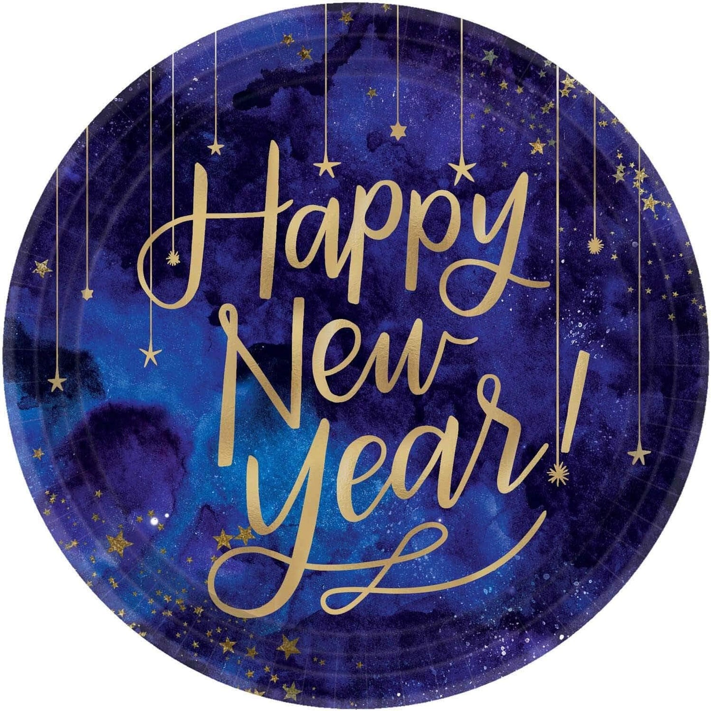 Midnight New Year's Eve 7" Round Paper Metallic Plates - 8ct