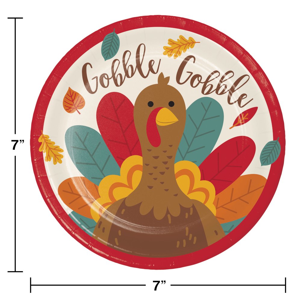 Tom Turkey Thanksgiving 7" Paper Dessert/Appetizer Plates - 8ct