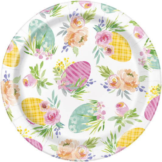 Watercolor Pastel Easter Round 7" Dessert Plates -  8ct