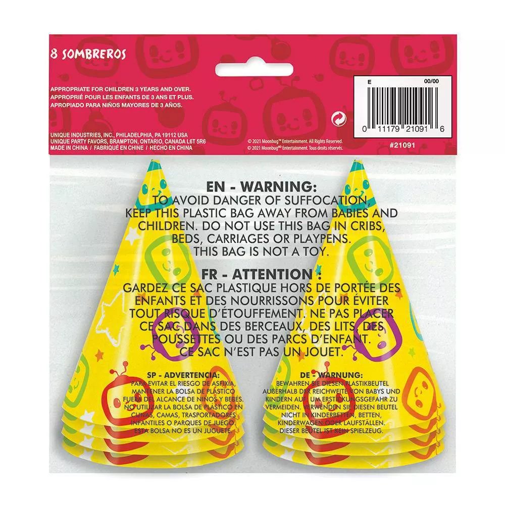 Cocomelon Mini Party Hats - 8ct