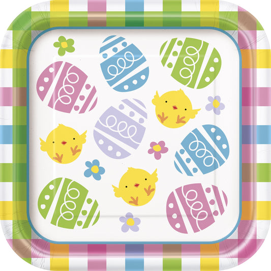 Colorful Plaid Easter Square 7" Dessert Plates  - 10ct