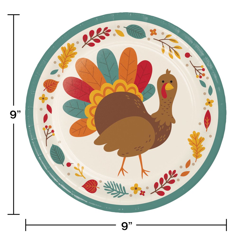 Tom Turkey Thanksgiving 9" Paper Plates - 8ct