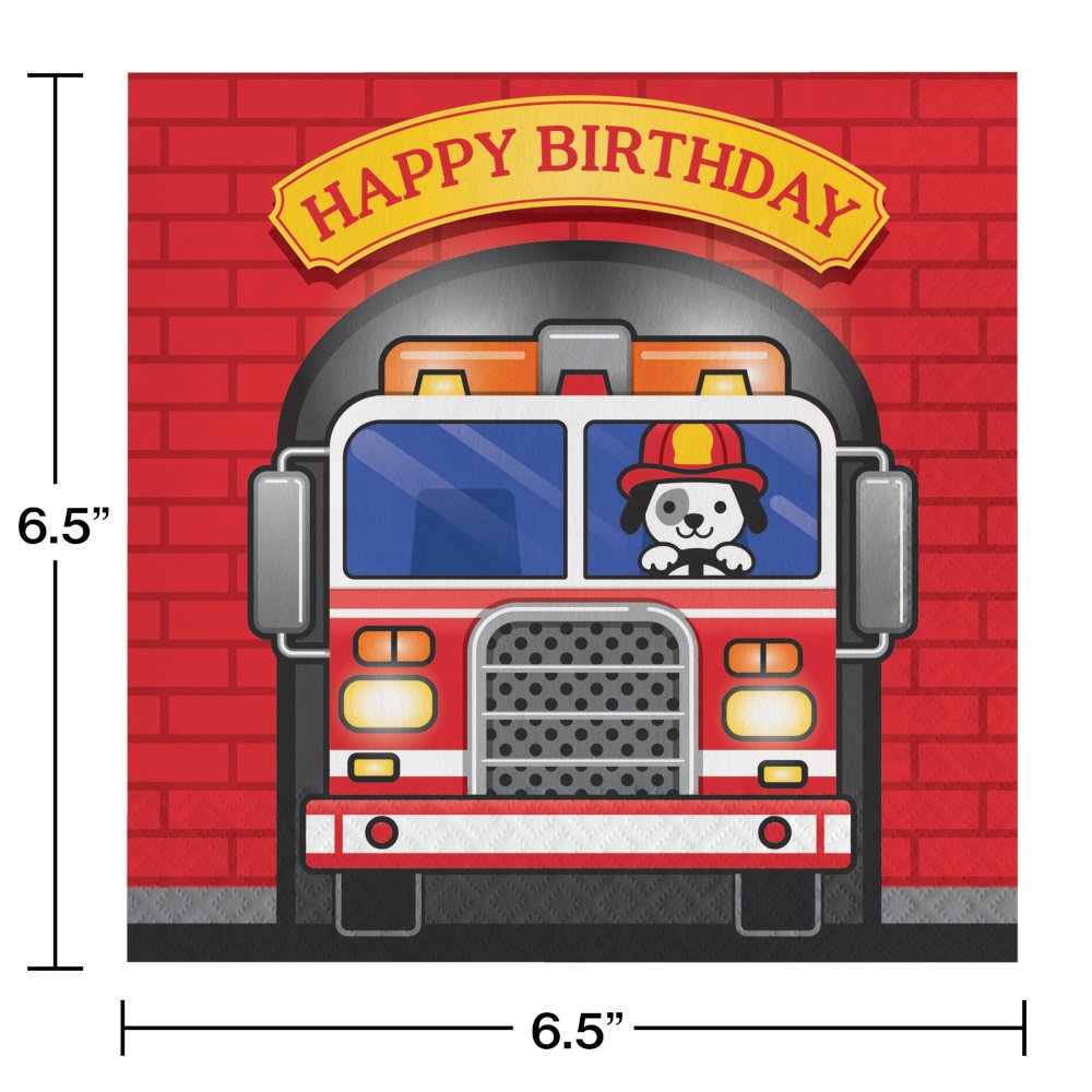 Flaming Fire Truck Fire Truck Birthday Napkins - 16ct