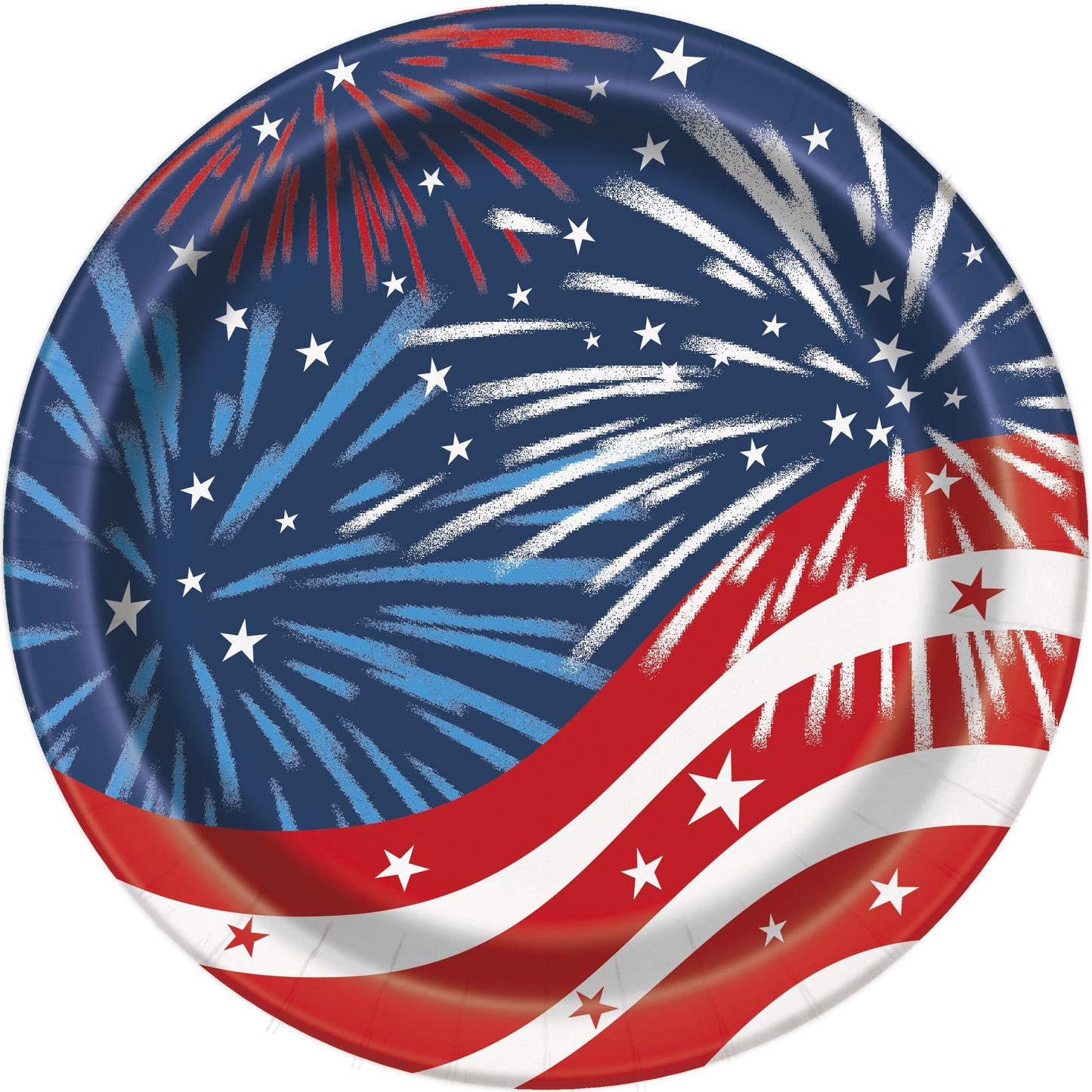 Patriotic Fireworks 4th of July Round 7" Dessert Plates - 8ct