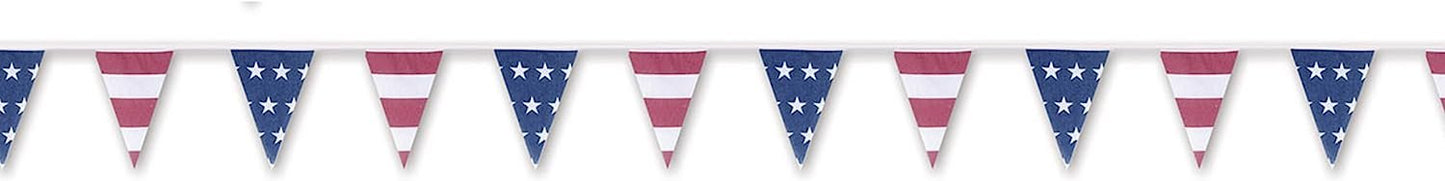 Americana Patriotic Fabric Pennant Banner, 9.5" x 12', Red/White/Blue