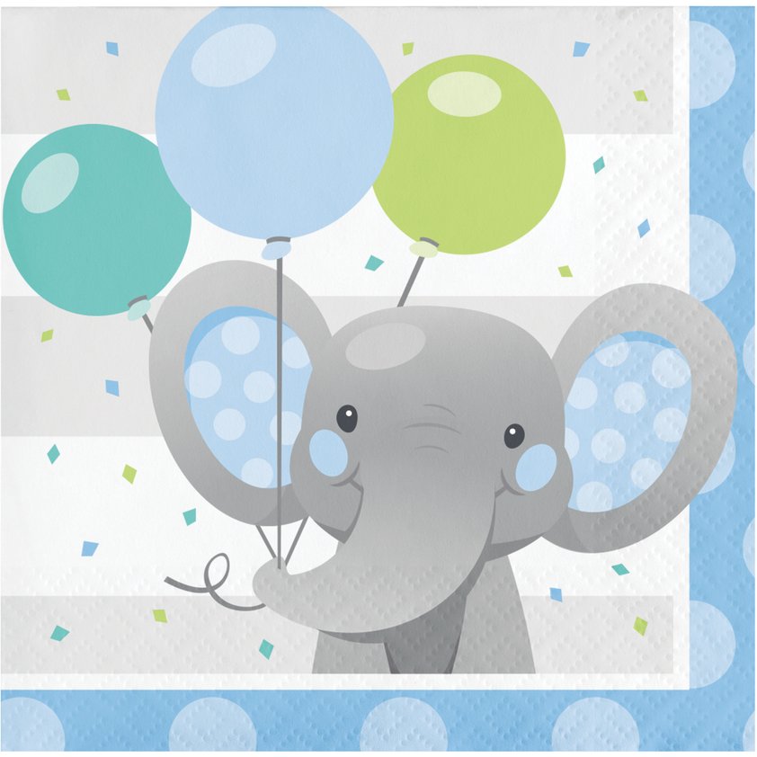 Enchanting Elephants Boy Beverage Napkins - 16ct