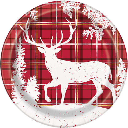 Plaid Deer Christmas Round 9" Dinner Plates - 8ct