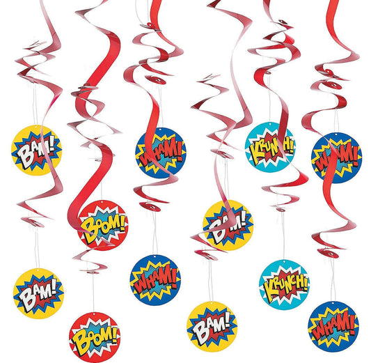 Superhero Hanging Paper Swirl Decorations - 12ct