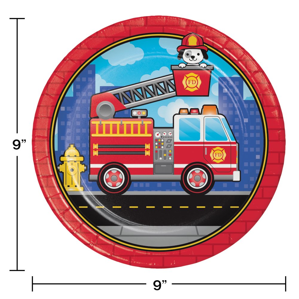 Flaming Fire Truck Fire Truck Paper Plates - 8ct