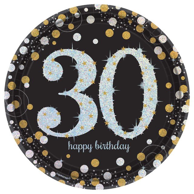 Sparkling Celebration 30th Birthday 9" Round Prismatic Paper Plates - 8ct