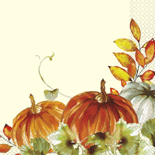 Watercolor Fall Pumpkins Luncheon Napkins - 16ct