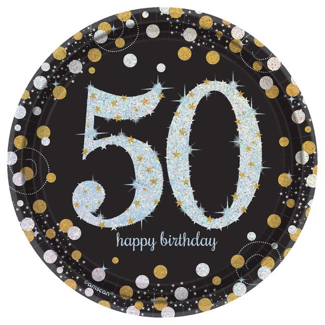 Sparkling Celebration 50th Birthday 7" Round Prismatic Paper Plates - 8ct